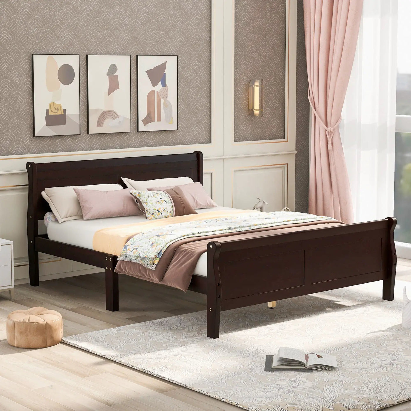 Platform Bed Frame Mattress Foundation Sleigh Bed With Headboard / Footboard / Wood Slat Suppor by Unique Piece Furniture