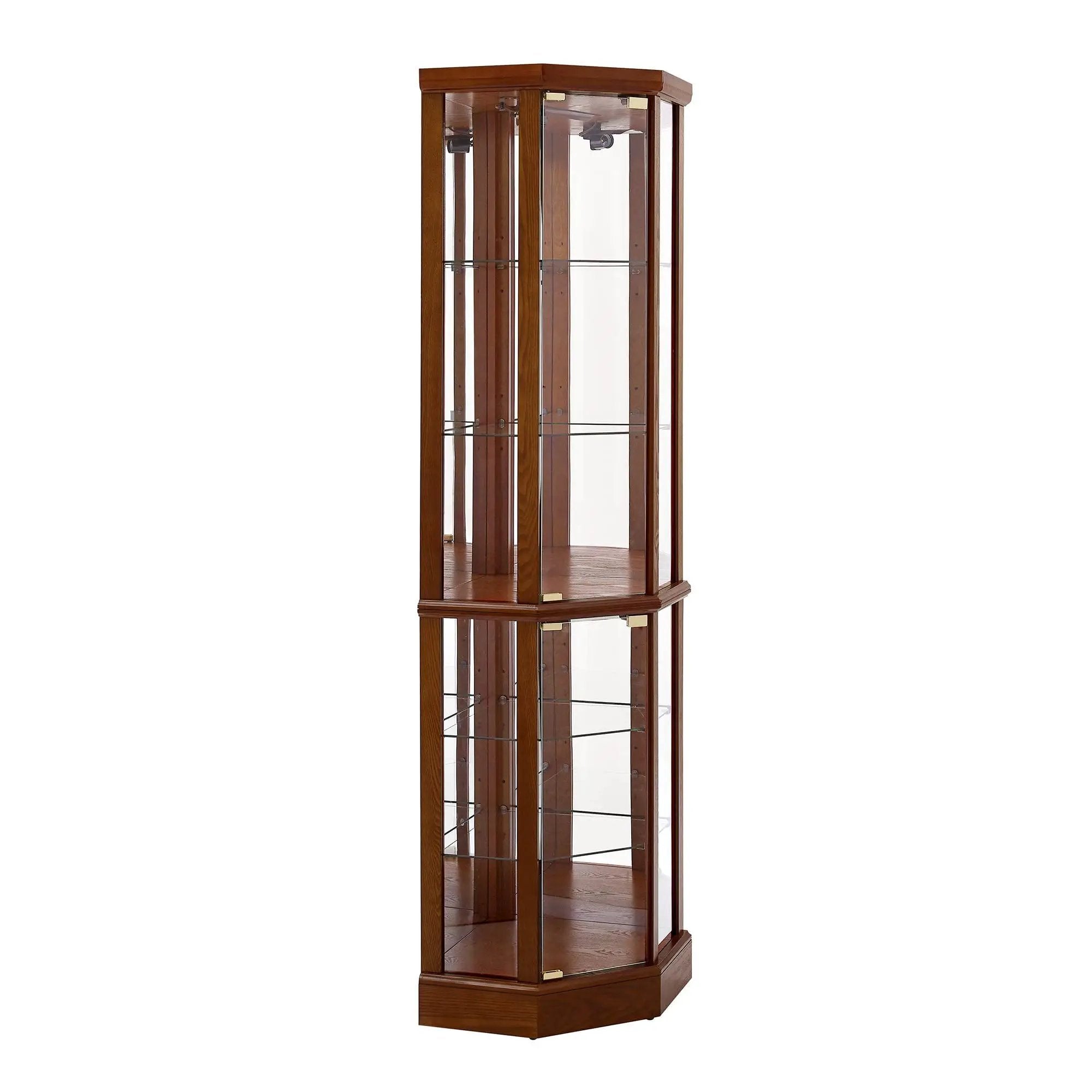 6 Shelf Lighted Corner Curio Cabinet With Adjustable Tempered Glass Shelves And Mirror Back (E26 Light Bulb Not Included) by Unique Piece Furniture