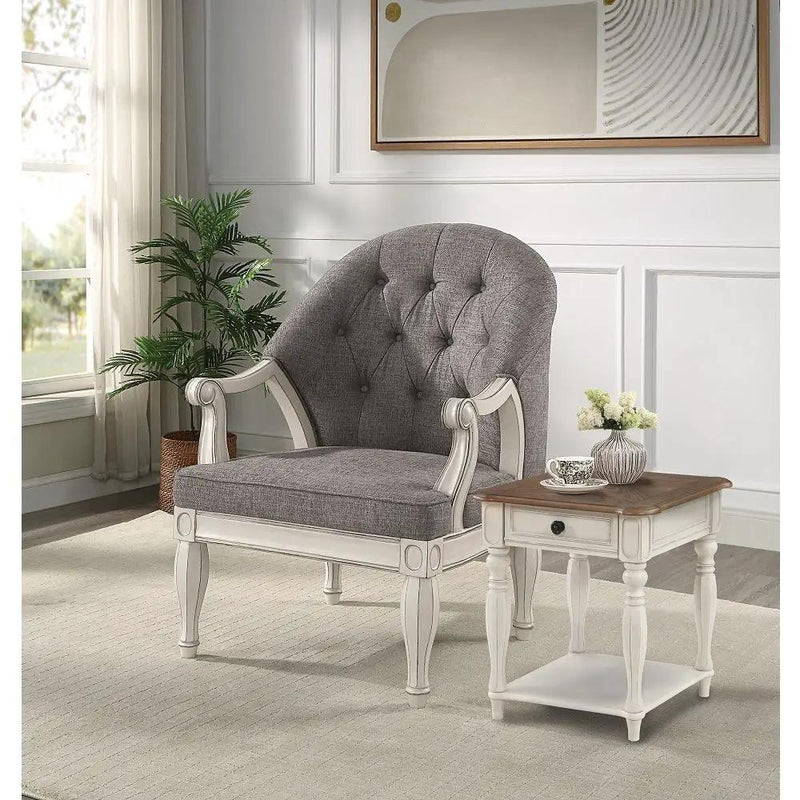 Florian - Chair - Gray Fabric & Antique White by Unique Piece Furniture