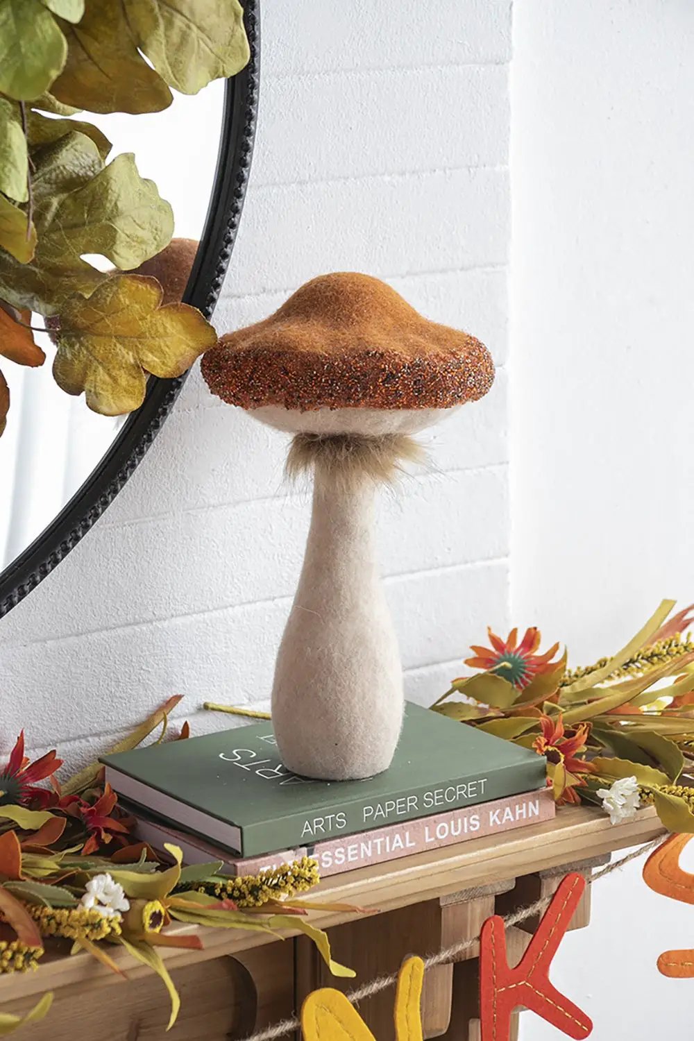 Mushroom Holiday Ornament, For Harvest Festival Fall Festival & Thanksgiving Table Decorations (Set of 2) - Beige / Orange by Unique Piece Furniture