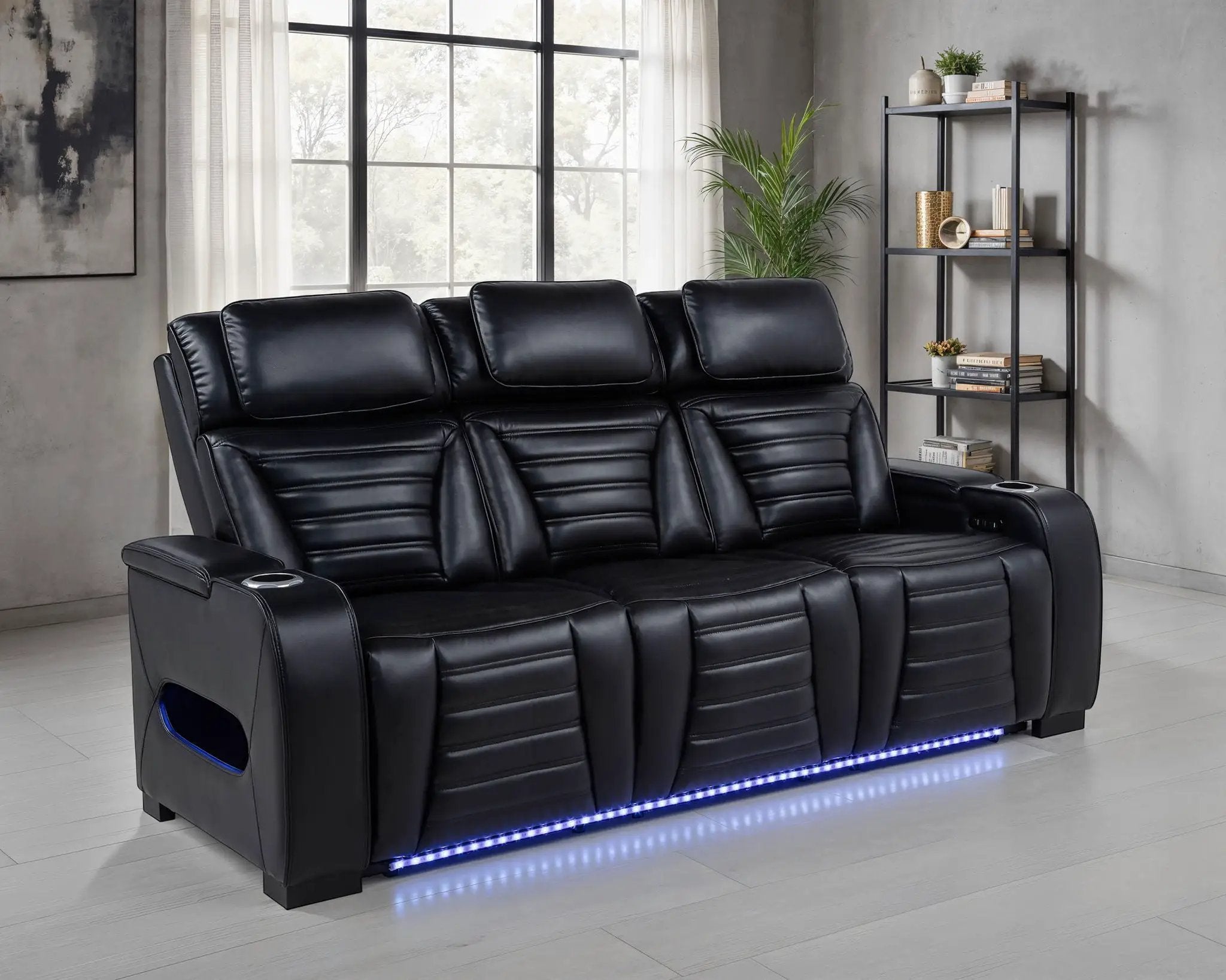 Zuma Faux Leather Dual Power Reclining LED Sofa Black by Unique Piece Furniture
