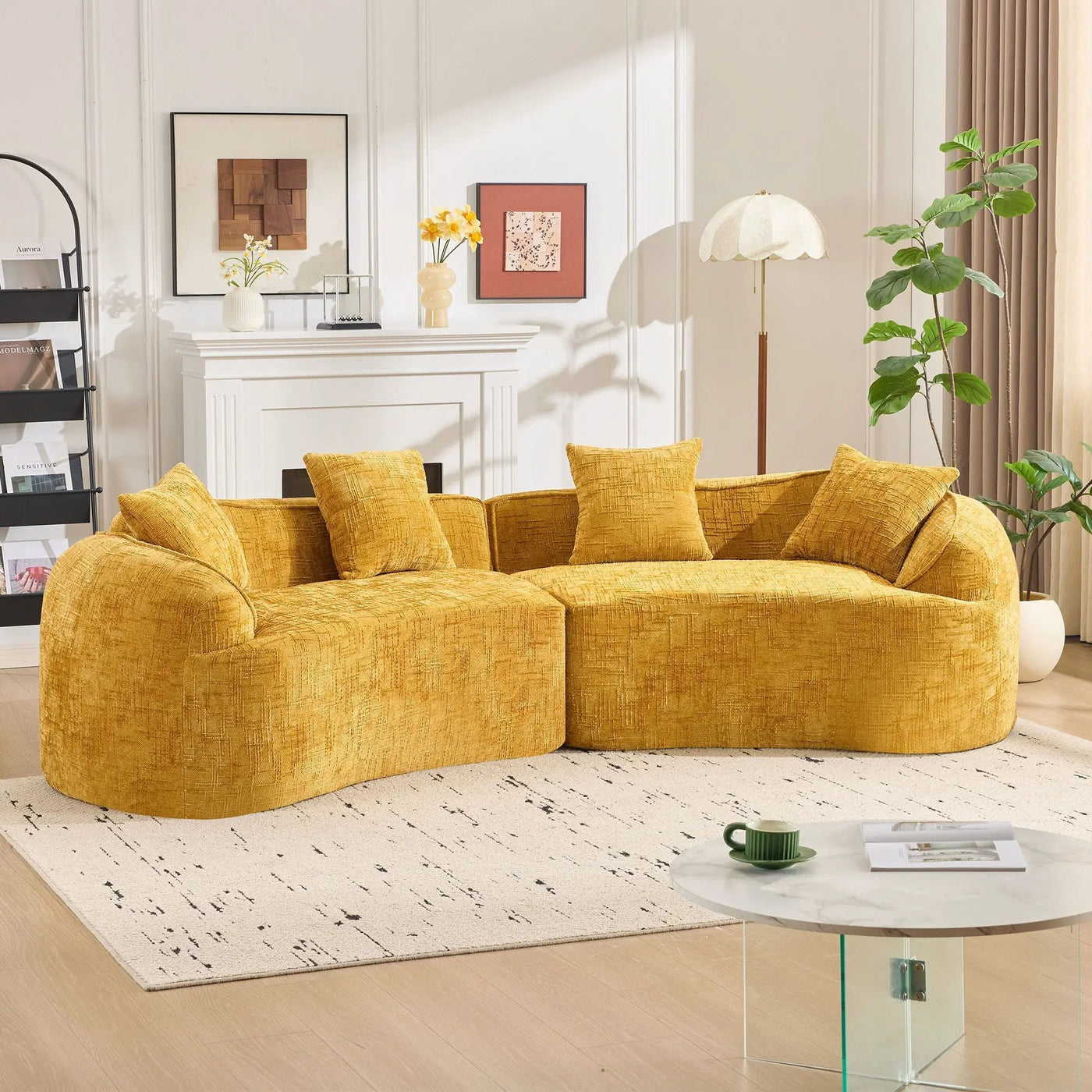 Curved Compressed Sofa, Nordic-Style Design For Living Room by HouseOfZazla