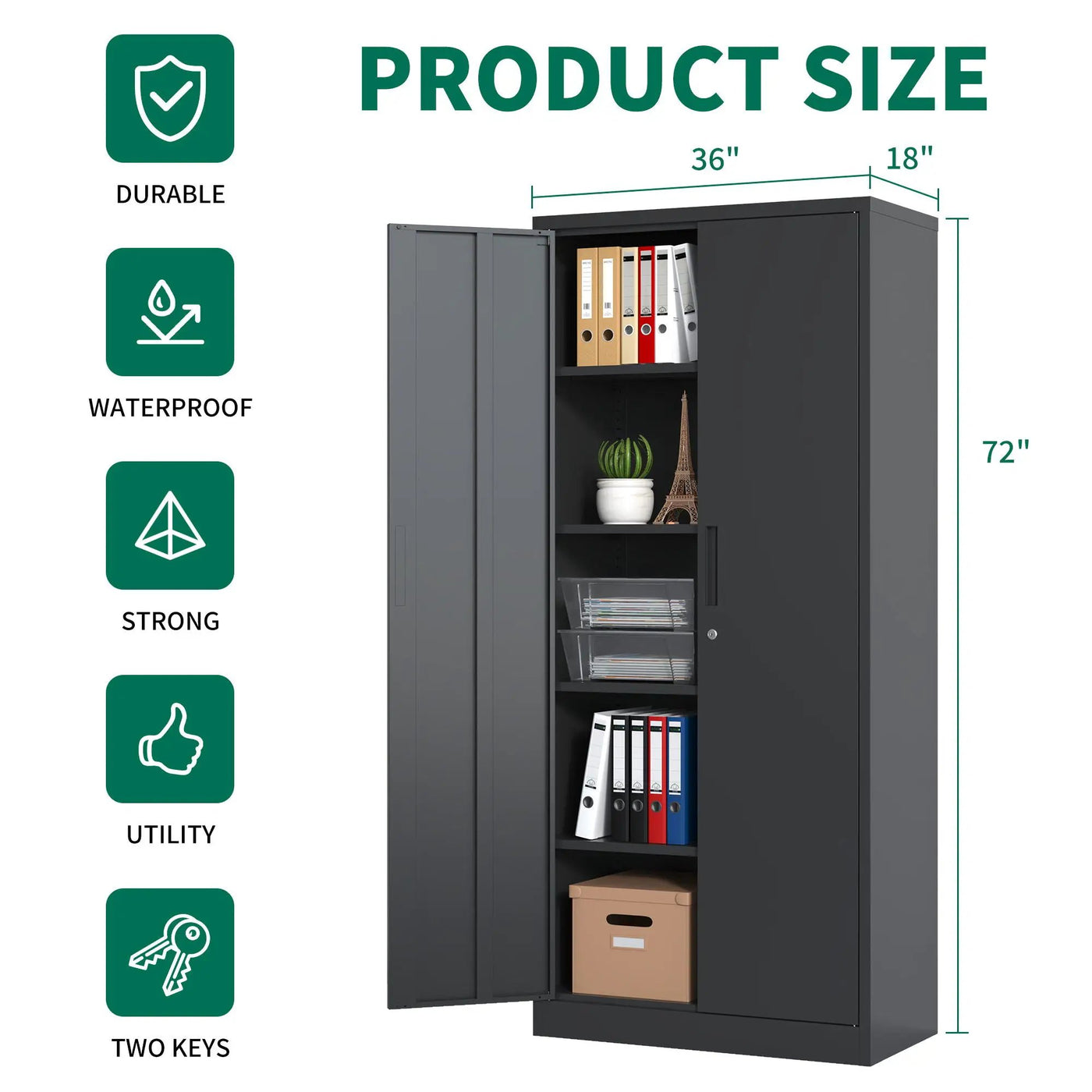 Heavy Metal Garage Storage Cabinet With Locking Doors, Steel, Adjustable Shelves by HouseOfZazla