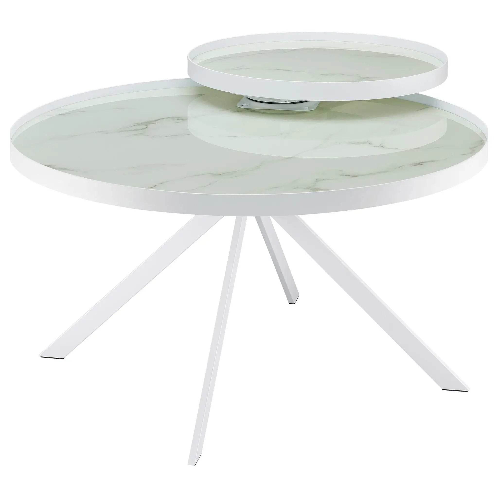 Briggs Round Marble Printed Glass Top Coffee Table White by Unique Piece Furniture