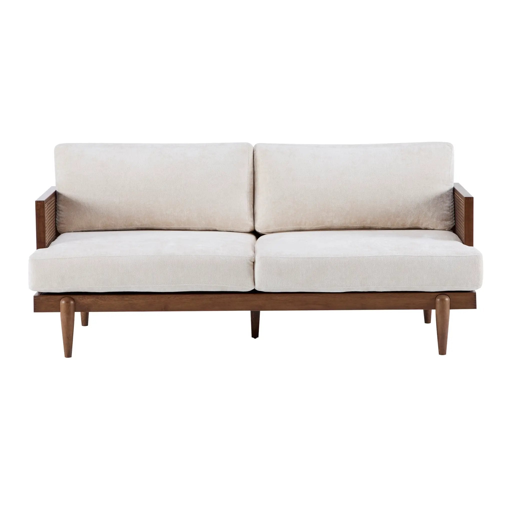 EMIR 72" Square Arm 3-Seater Boucle Sofa with Cane Rattan and Wooden Frame by HouseOfZazla