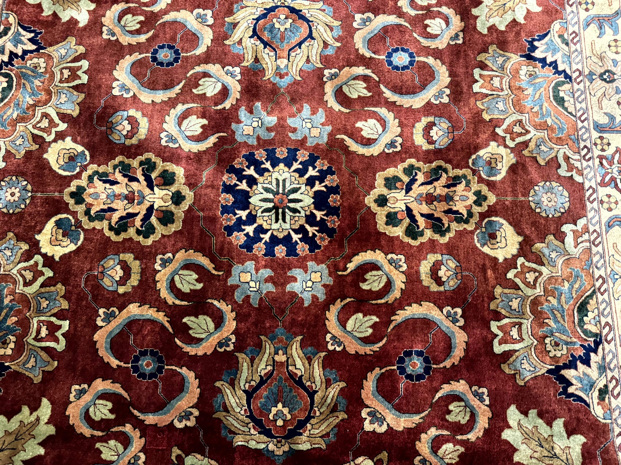 Palace Size Indo Persian Rug 12x15, Sultanabad Mahal Carpet, Red Navy Blue, Fine 210 KPSI by Jewel Rugs