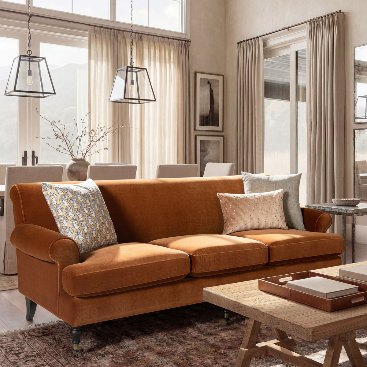 Modern Three Cushion Tightback Lawson Sofa with Removable Cushions - Beige, Orange, Blue, photo 30 of 30