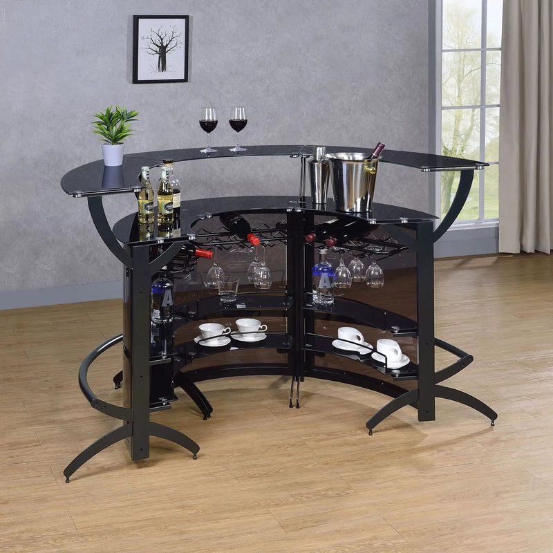 Dallas 3-piece Curved Freestanding Home Bar Cabinet Black by Unique Piece Furniture