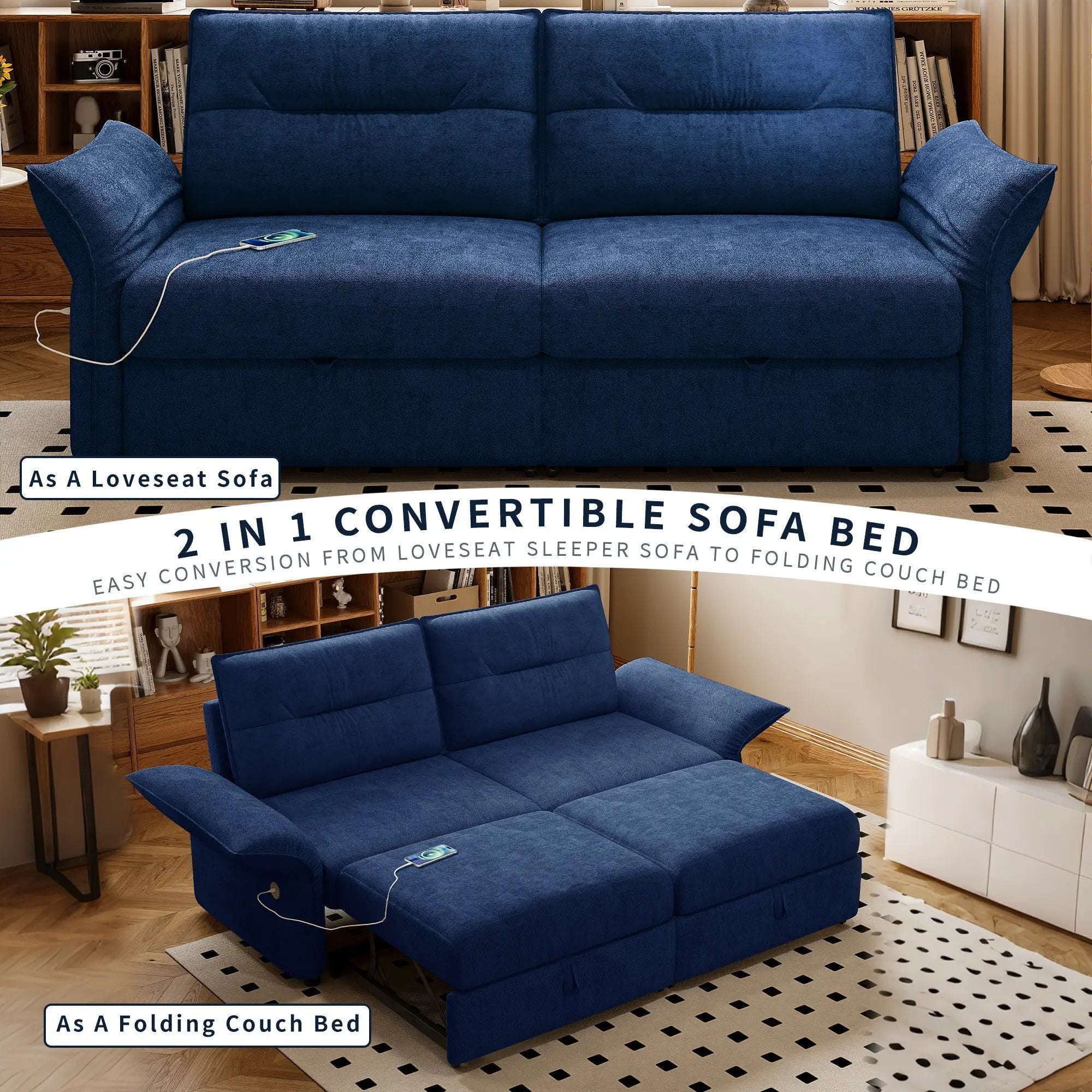 Multi-Functional 85-Inch Convertible Sofa Bed by HouseOfZazla