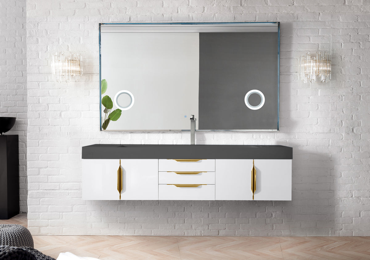 James Martin Mercer Island 72" Floating Single Bathroom Vanity, Glossy White, view 2