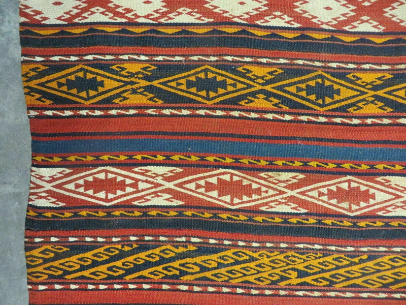 6' X 10' Antique 1930 Turkish Jajim Kilim Handmade Flat Weave Wool Rug Veg Dye by Jewel Rugs