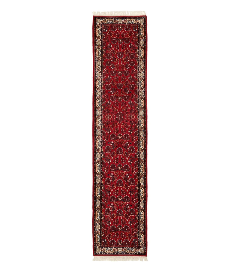 Indo Persian Sarouk Runner Rug 3 x 12, Red and Cream, Allover Pattern, 12ft Runner, Hand Knotted by Jewel Rugs