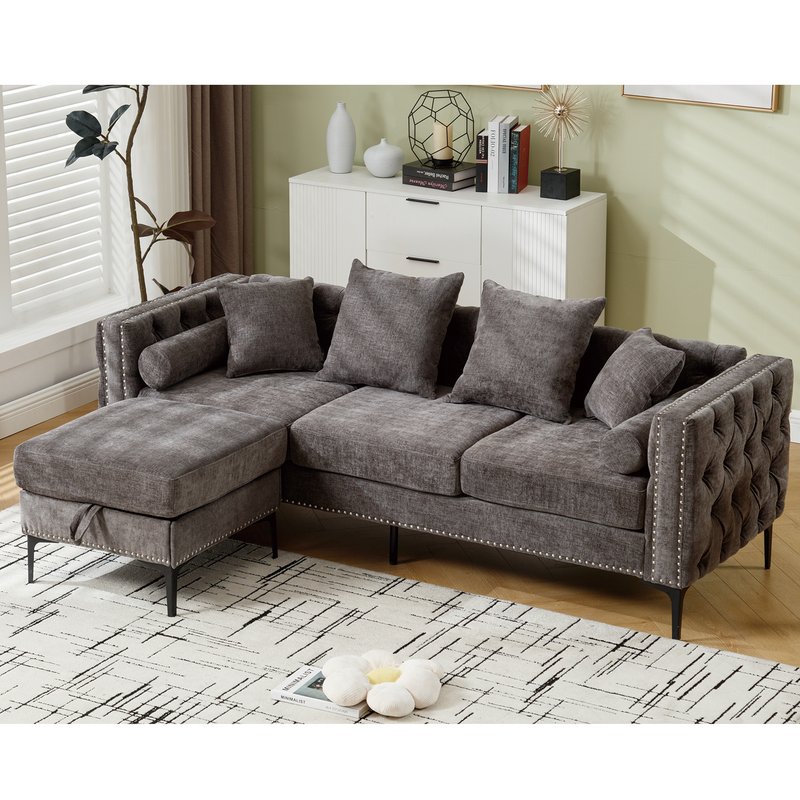L Shaped Sectional Convertible Sofa with Storage Ottoman and Modern Tufted style by BLAKHOM