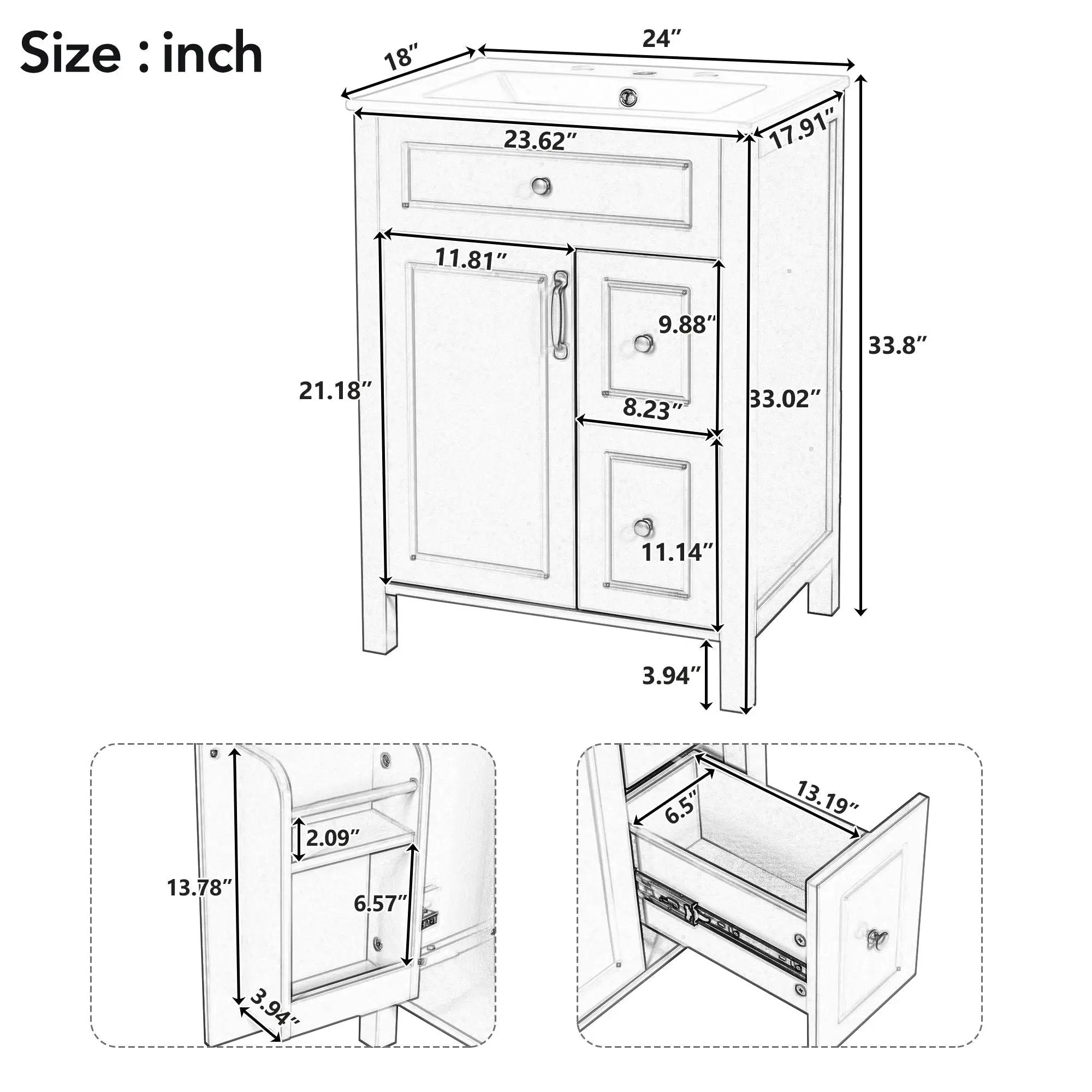 Elegant Bathroom Vanity With Ceramic Sink, Soft Close Doors And Drawers, Double Storage Racks by Unique Piece Furniture