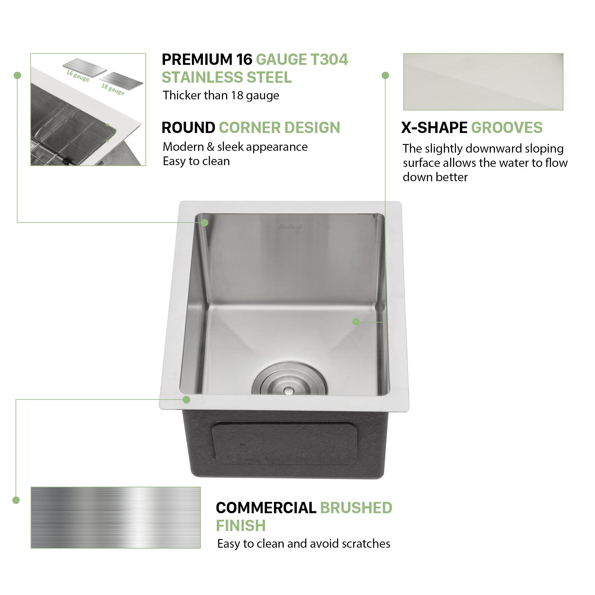 13" Undermount Kitchen Sink 16 Gauge Single Bowl - Brushed Nickel by HouseOfZazla