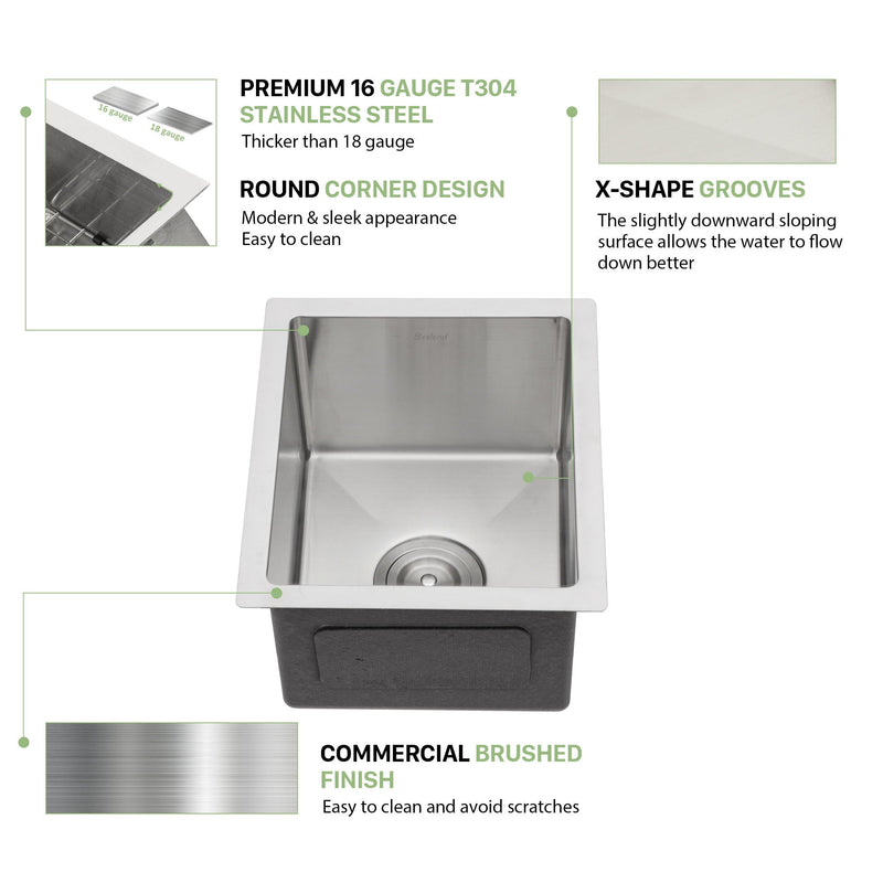 13" Undermount Kitchen Sink 16 Gauge Single Bowl - Brushed Nickel by HouseOfZazla