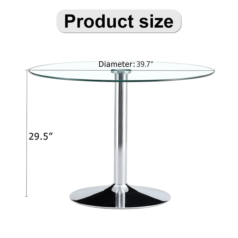Modern Minimalist Circular Dining Table With Glass Top And Electroplated Metal Legs For Restaurants And Living Rooms - Silver / Transparent by HouseOfZazla