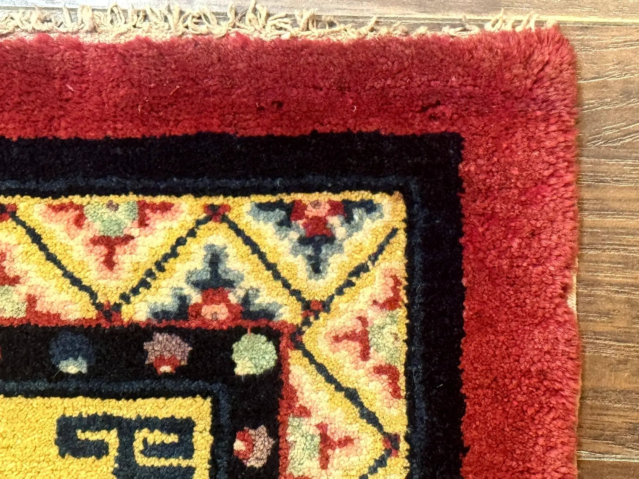 Antique Small Chiense Square Rug 2x2 ft, Wool Chinese Rug by Jewel Rugs