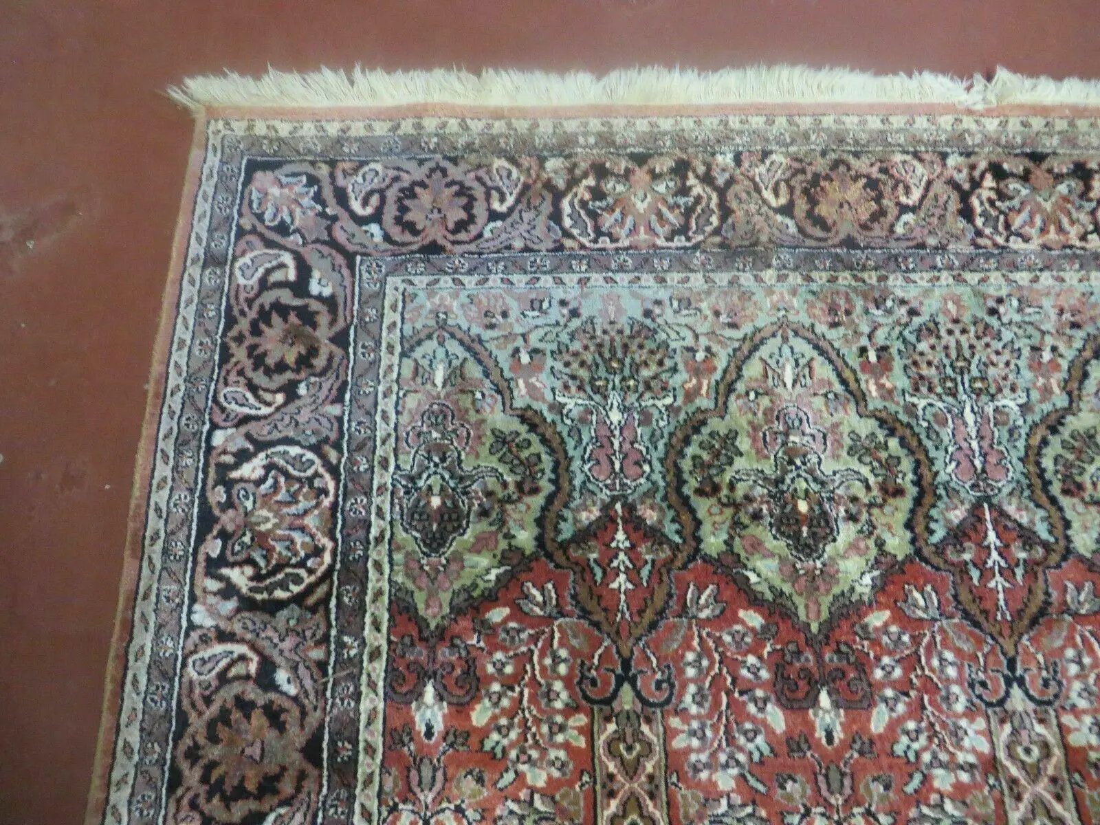 6' X 6' Vintage Handmade Fine Indian Silk Rug Kashmir Square Nice by Jewel Rugs