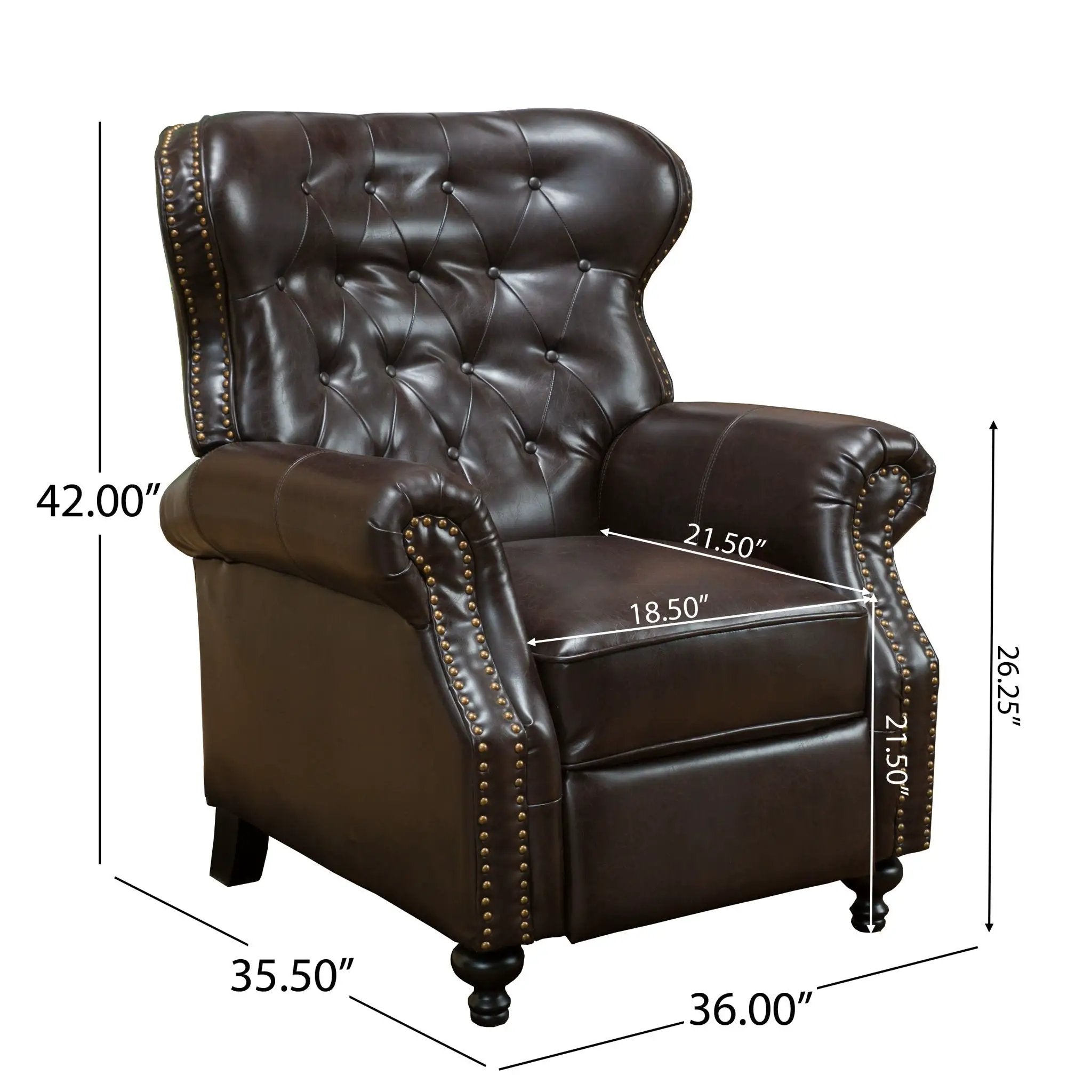 Contemporary Style Push Back Recliner with Button Tufted Stitching and Nailhead Trim by HouseOfZazla