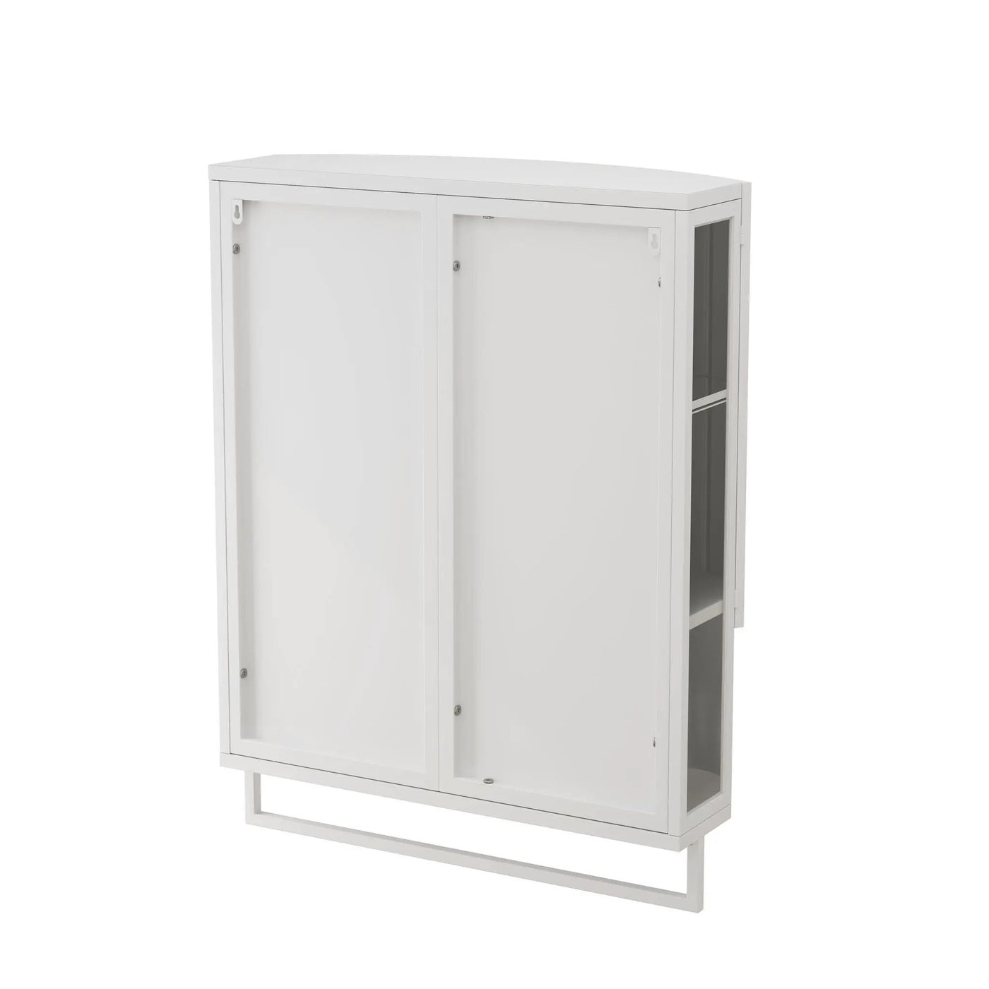 Arched Glass Double Door Wardrobe With Shatterproof Mirror, Open Shelf & Towel Rack by HouseOfZazla