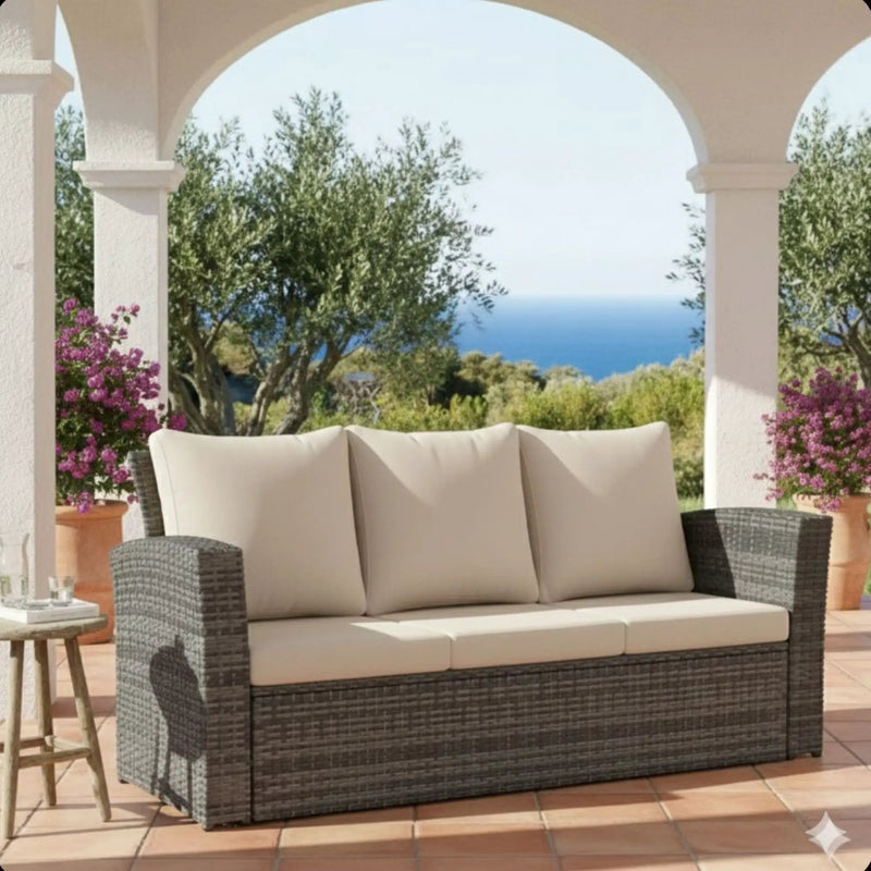 All-Weather Wicker 3 Seat Patio Sofa With Thick Cushions by HouseOfZazla