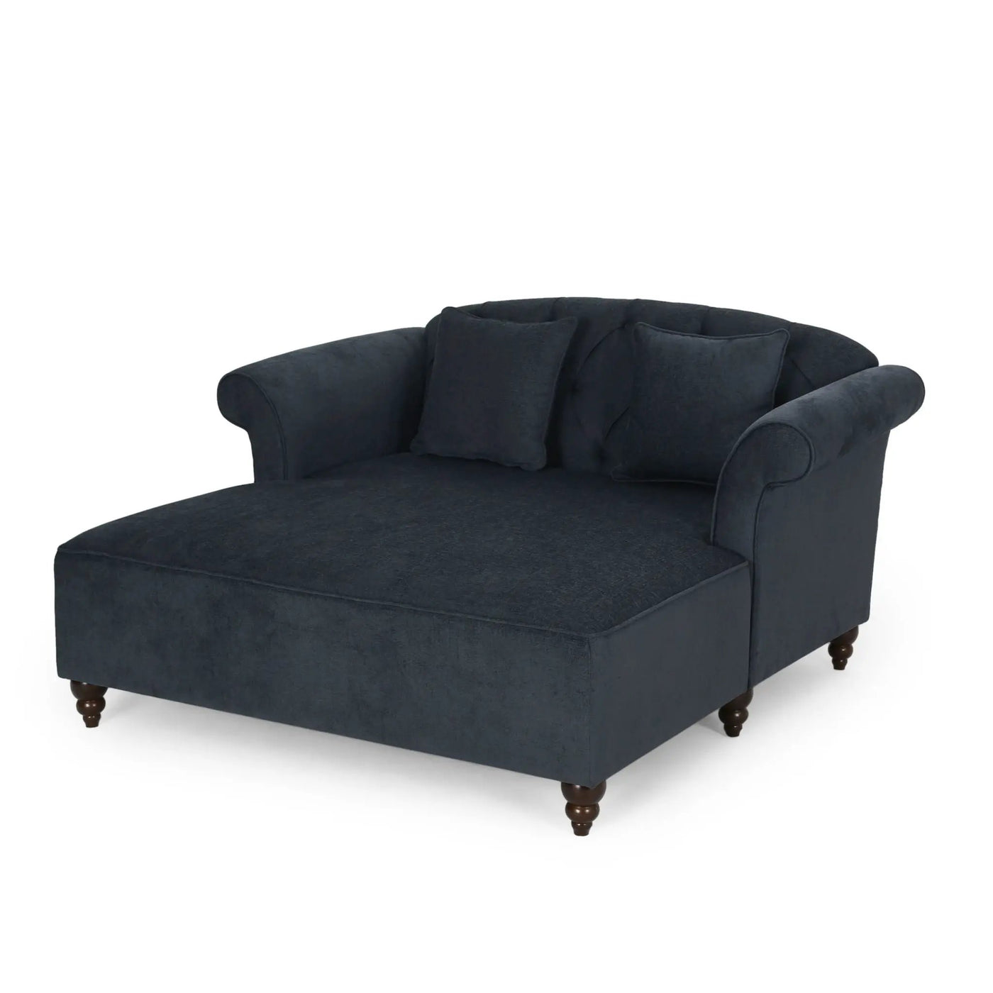 Upholstered Chaise Lounge With Scroll Arms, Turned Legs And 2 Pillows by HouseOfZazla