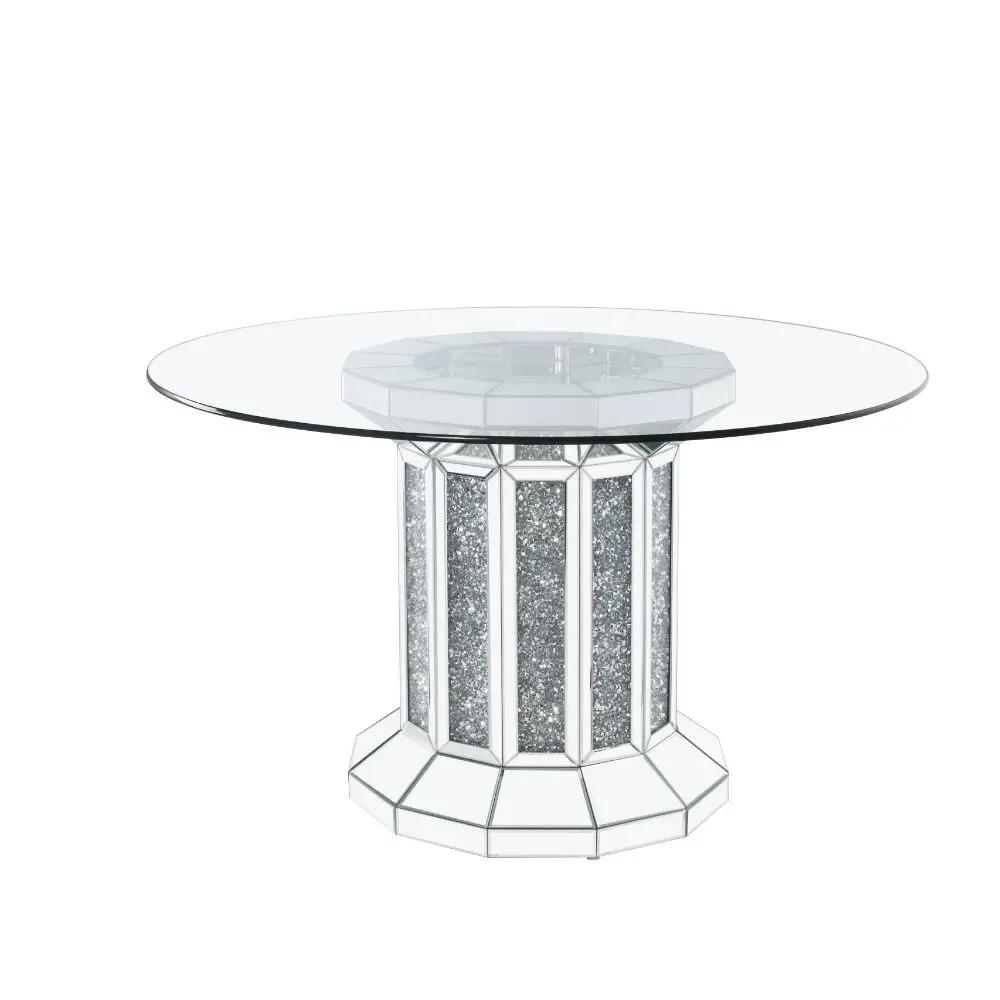 Noralie - Dining Table - Clear Glass Top & Mirrored & Faux Diamonds by Unique Piece Furniture