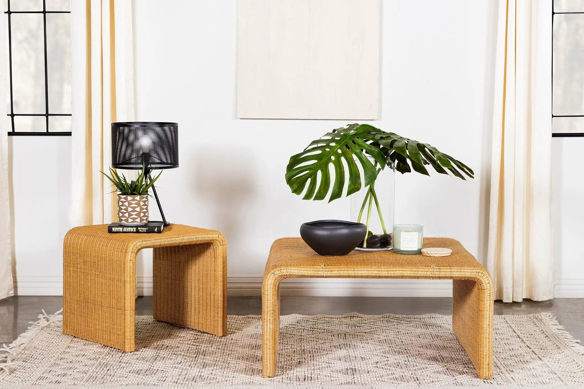 Cahya 2-piece Rattan Coffee and End Table Set Natural by Unique Piece Furniture