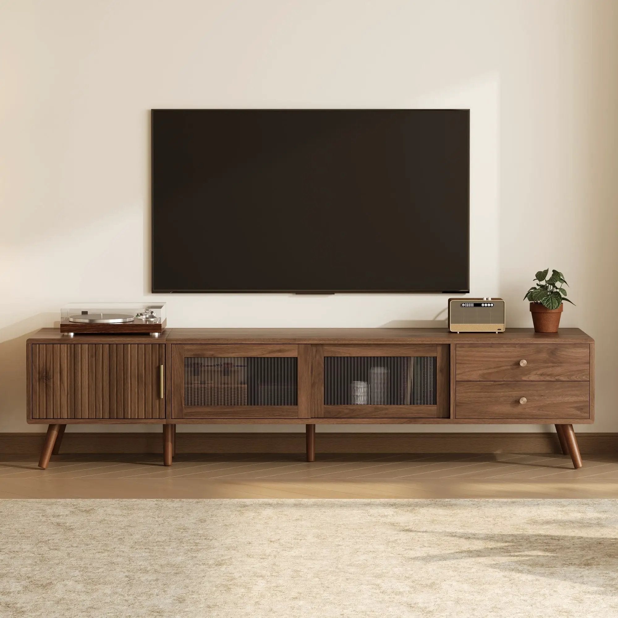 Doors TV Stand For TVs Up To 85" With Storage Cabinets - Natural by HouseOfZazla
