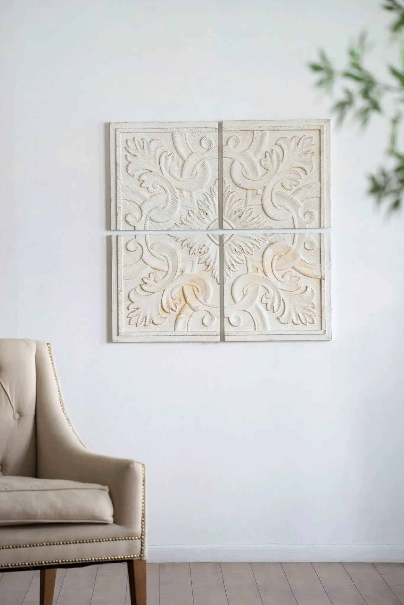 Distressed Wooden Square Wall Panels (Set of 4) - White by HouseOfZazla