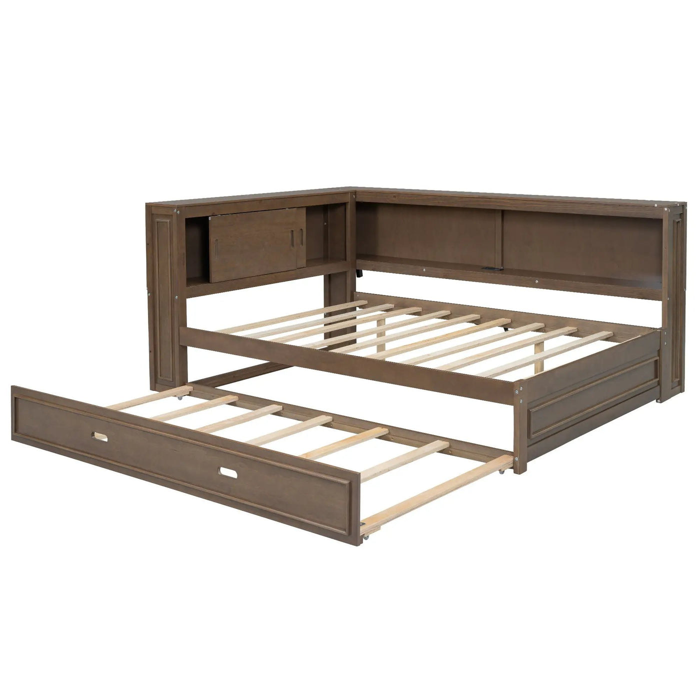 Daybed With Storage Shelves, LED, USB, And Trundle by HouseOfZazla