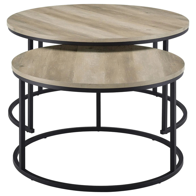 Lainey 2-piece Round Nesting Coffee Table Distressed Pine by Unique Piece Furniture