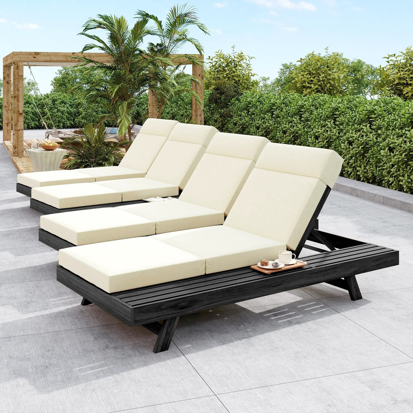 Lounge Chaise Set with Headrest, Acacia Wood by HouseOfZazla