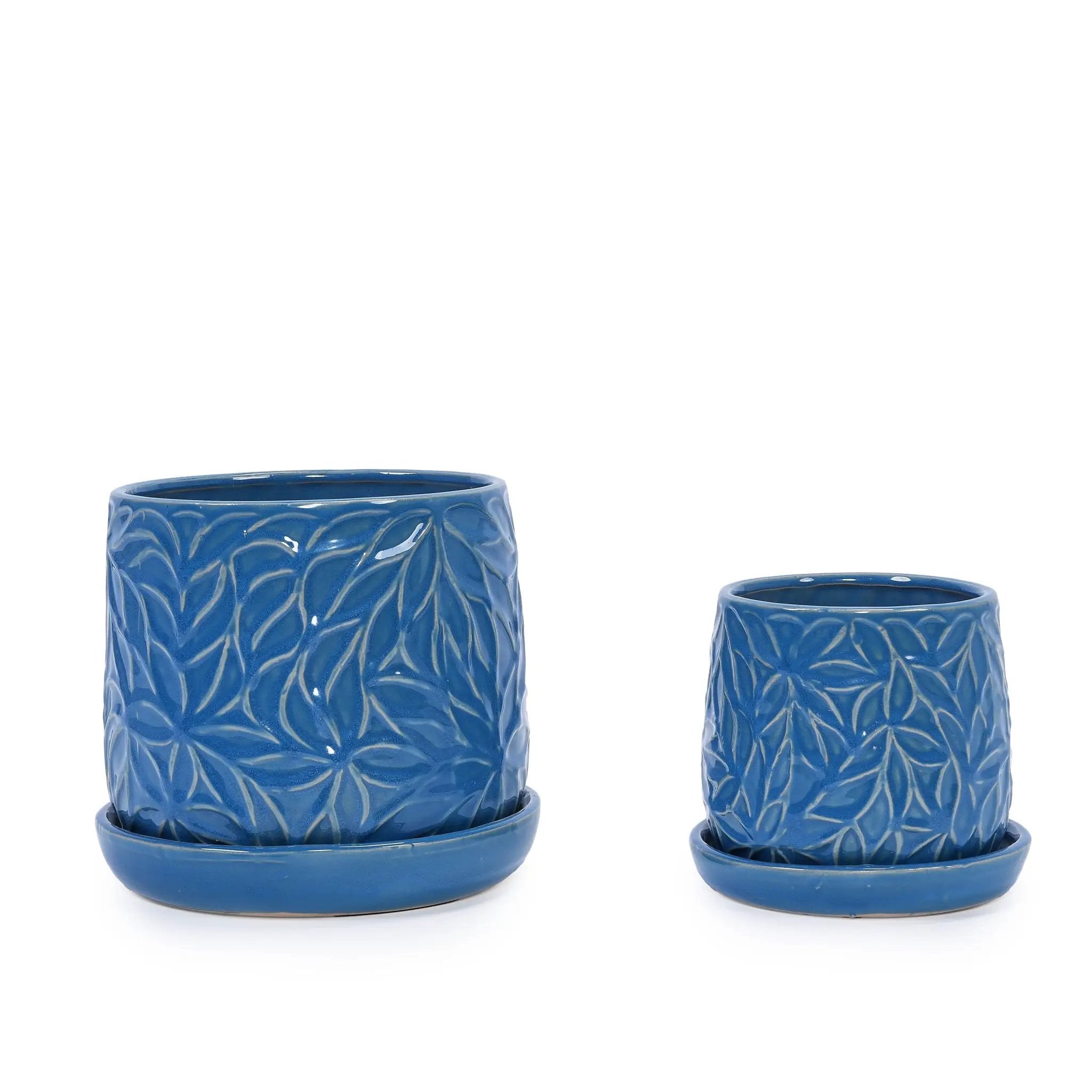 Set of 2 Ceramic Flowerpot, 7' Modern Planter for Patio, Garden, Windowsill - Navy Blue by HouseOfZazla