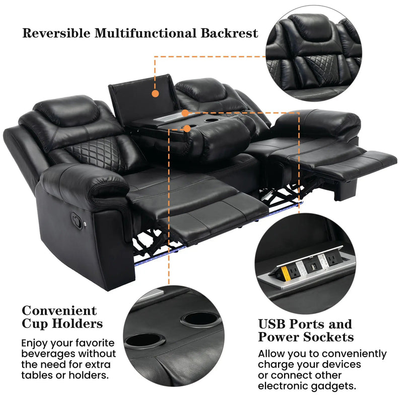 Home Theater Seating Manual Recliner Chair With Center Console And Led Light Strip For Living Room by HouseOfZazla