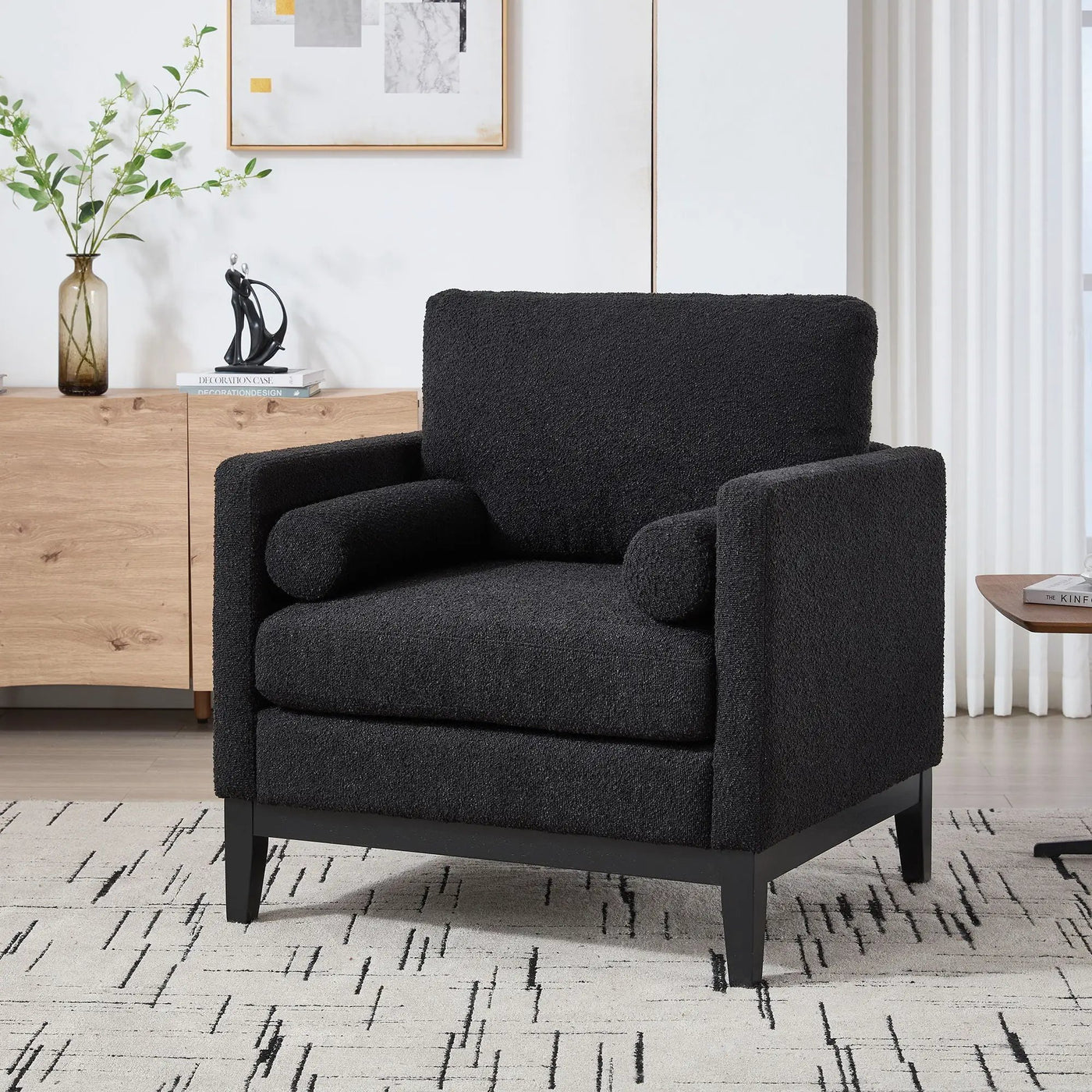 Wide Modern Farmhouse Performance Accent Chair With Legs, Wood Base by Unique Piece Furniture