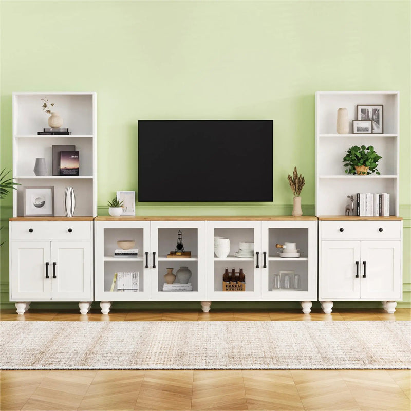 Farmhouse TV Stand With Solid Wood Gourd Shaped Legs For TVs Up To 70" by HouseOfZazla
