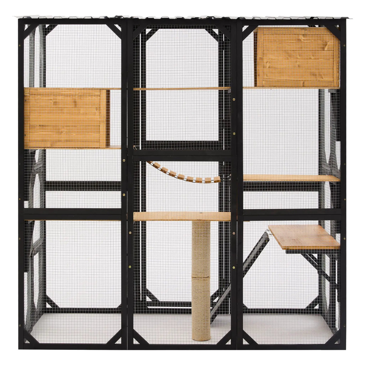 Outdoor Cat Enclosure With Sleeping Houses, Jumping Platforms, Scratching Post by HouseOfZazla