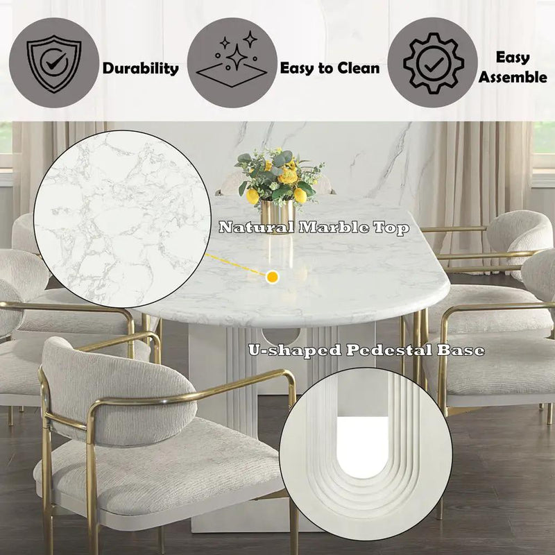 Zayn - Dining Table - White Natrual Marble Top & White by Unique Piece Furniture