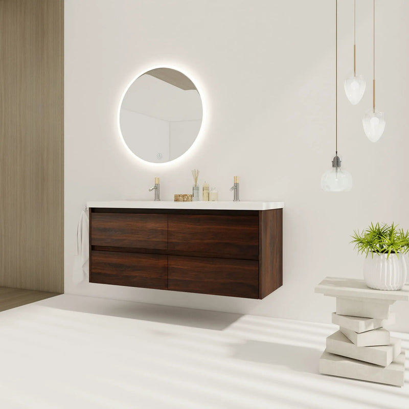 Modern Floating Bathroom Vanity With Dual Resin Sink, Soft Close Drawers