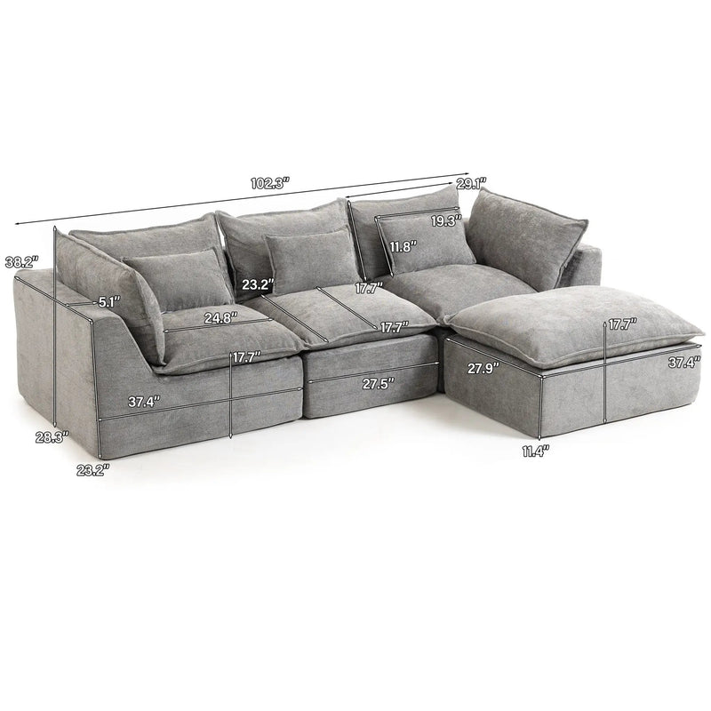 102.3" Width Cloud Couch Oversized Modular Sectional Sofa by HouseOfZazla