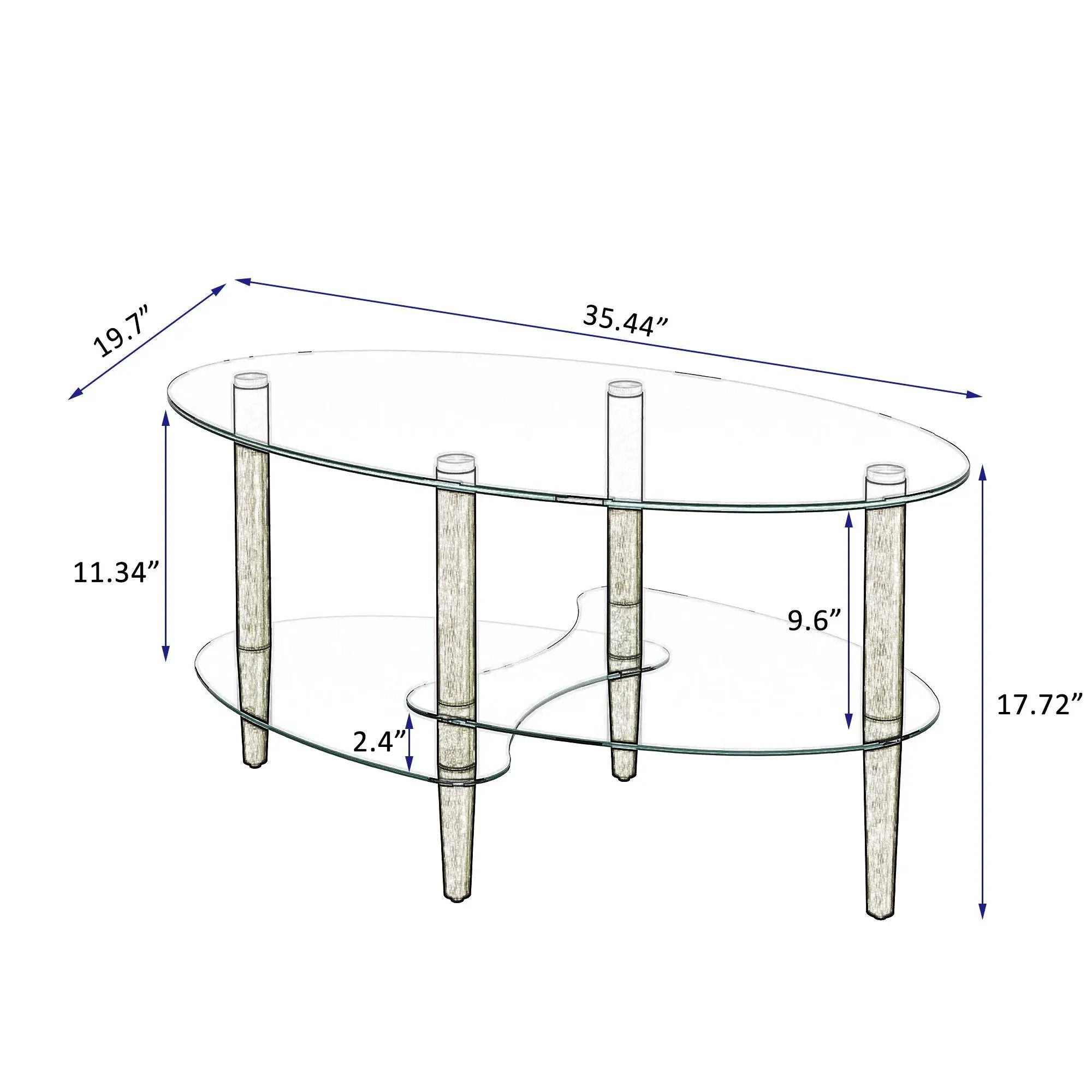 Transparent Oval Glass Coffee Table, Modern Table In Living Room Oak Wood Leg Tea Table 3-Layer Glass Table by HouseOfZazla