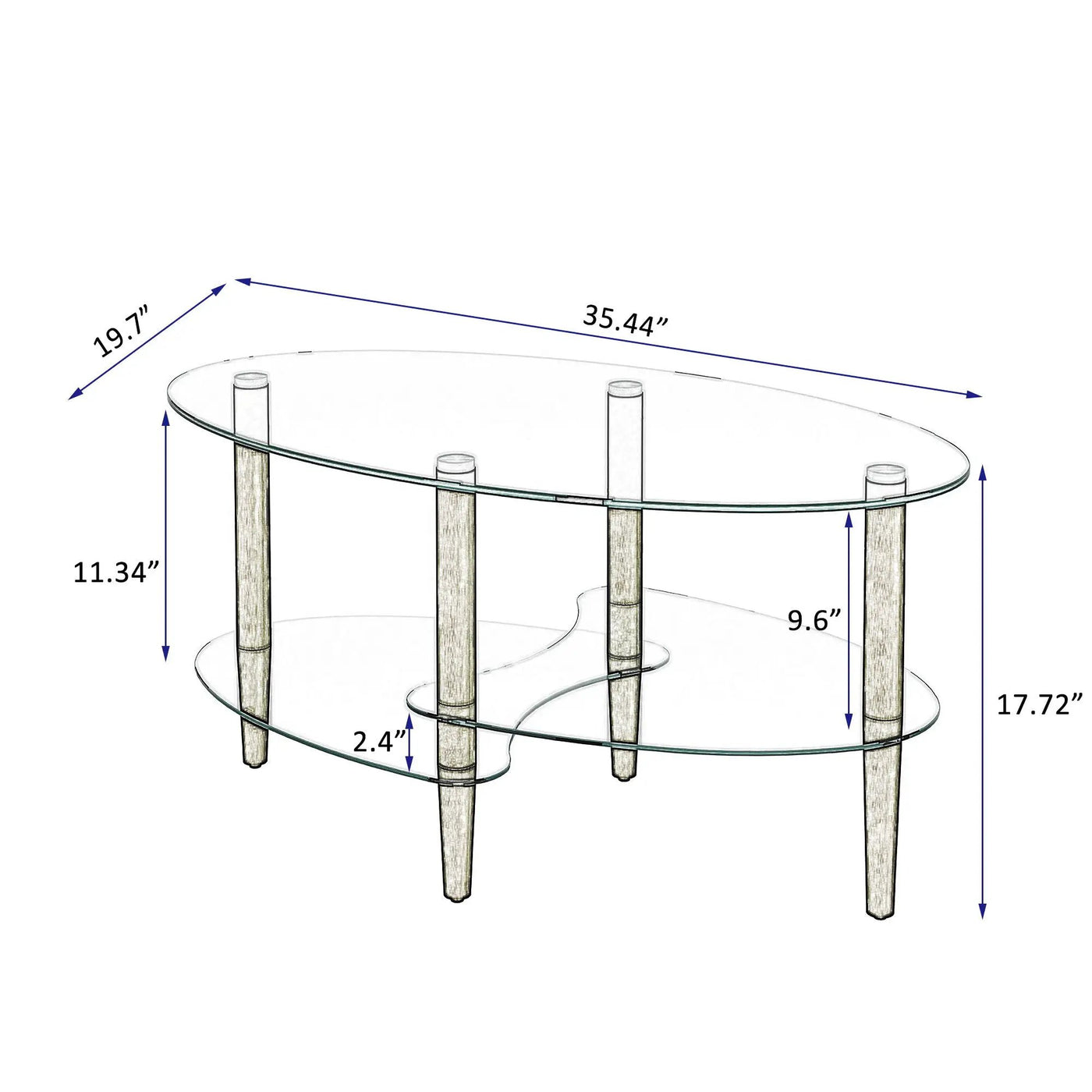 Transparent Oval Glass Coffee Table, Modern Table In Living Room Oak Wood Leg Tea Table 3-Layer Glass Table by Unique Piece Furniture