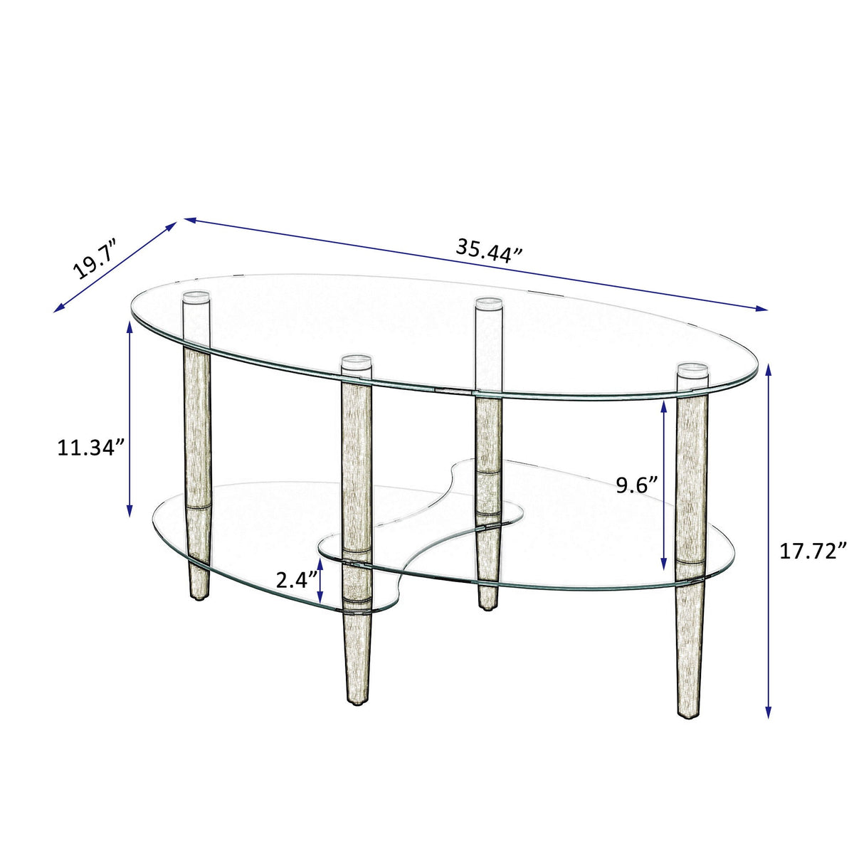 Transparent Oval Glass Coffee Table with 3-Layer Tempered Glass - White or Light Brown, photo 24 of 24