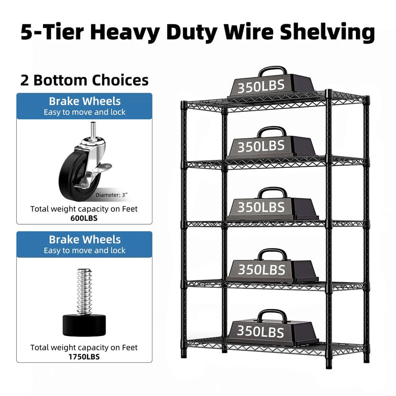 5-Shelf Storage Shelves - Heavy Duty Metal Shelving Unit by HouseOfZazla