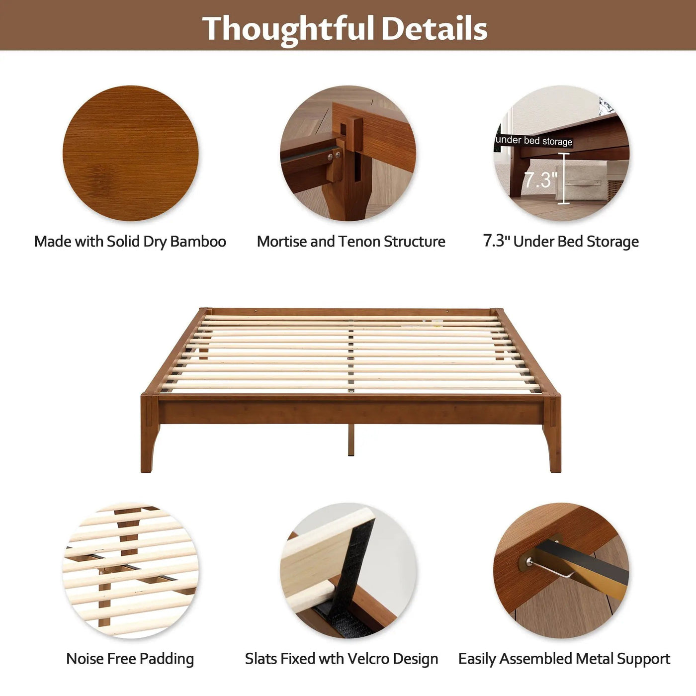Solid Dry Bamboo Platform Bed Frame, With Slat Support by HouseOfZazla