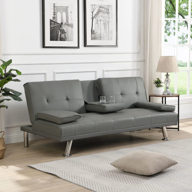 Modern Sofa Bed With Armrest 2 Holders, Wood Frame & Stainless Leg by Unique Piece Furniture