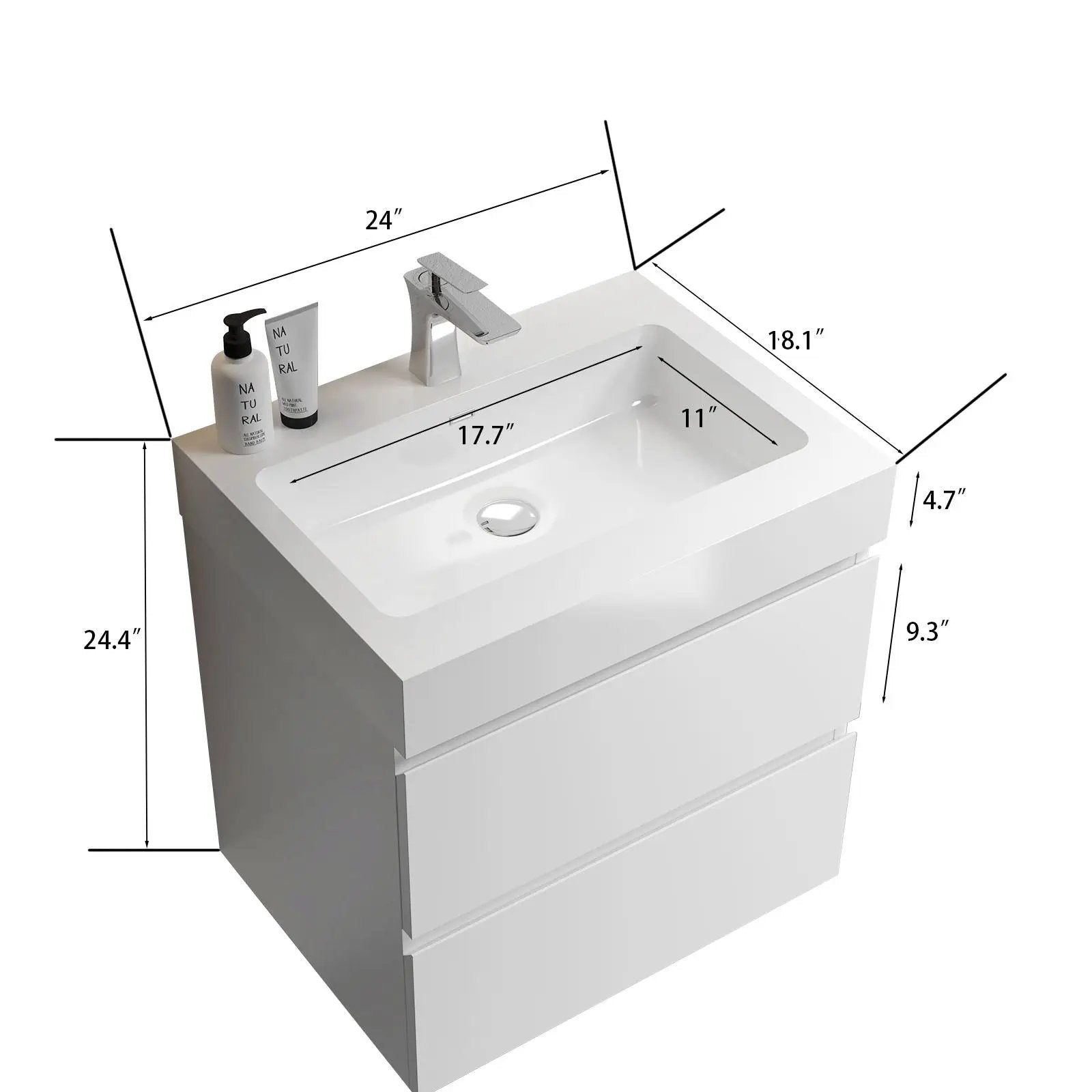 Alice - Bathroom Vanity With Large Storage, Sink Wall Mounted Floating Bathroom Vanity For Modern Bathroom, One-Piece Sink Basin Without Drain And Faucet by Unique Piece Furniture