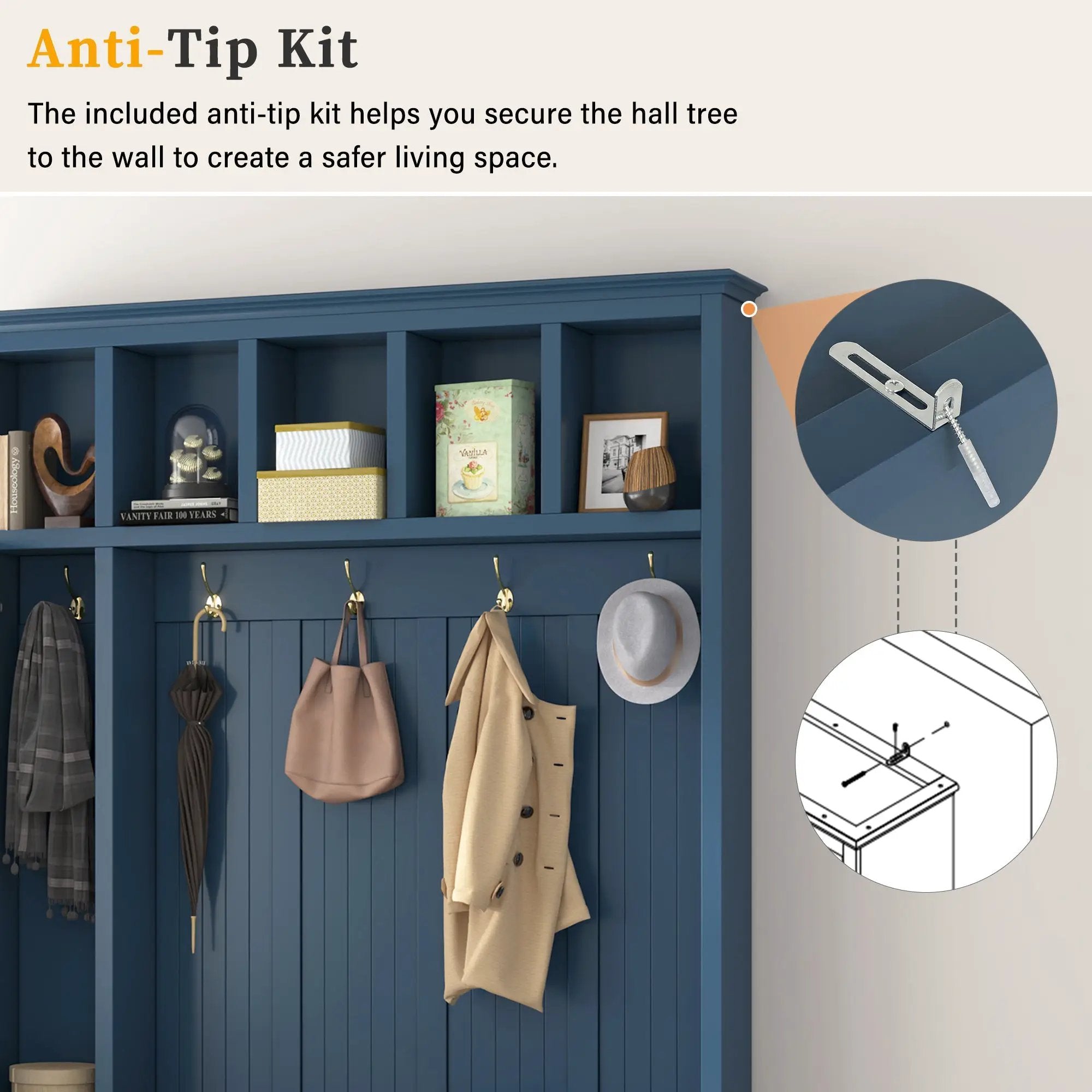 U-Can Entryway Hall Tree with Coat Hooks, Shoe Bench & Drawer Storage Cabinet by HouseOfZazla